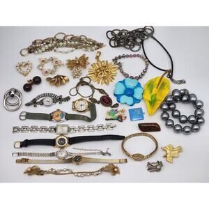 Vintage Costume Jewelry Wrist Watches, Brooches Pins, Necklace, Bracelet Lots